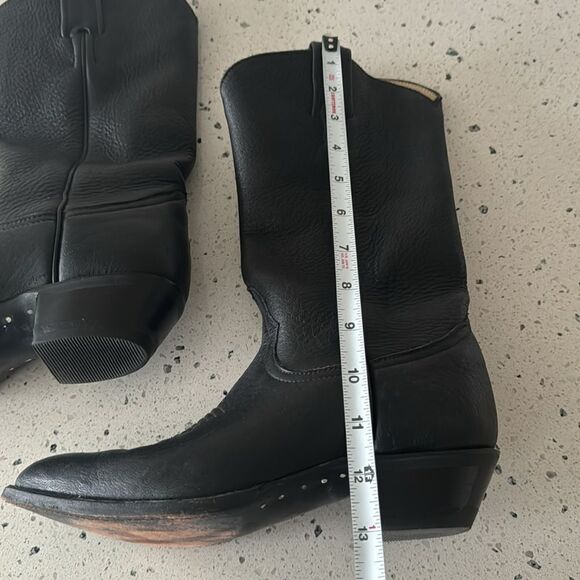 LARRY MAHAN Women’s 6.5B Black Leather Cowgirl Western Boots Handcrafted in USA - Picture 6 of 16